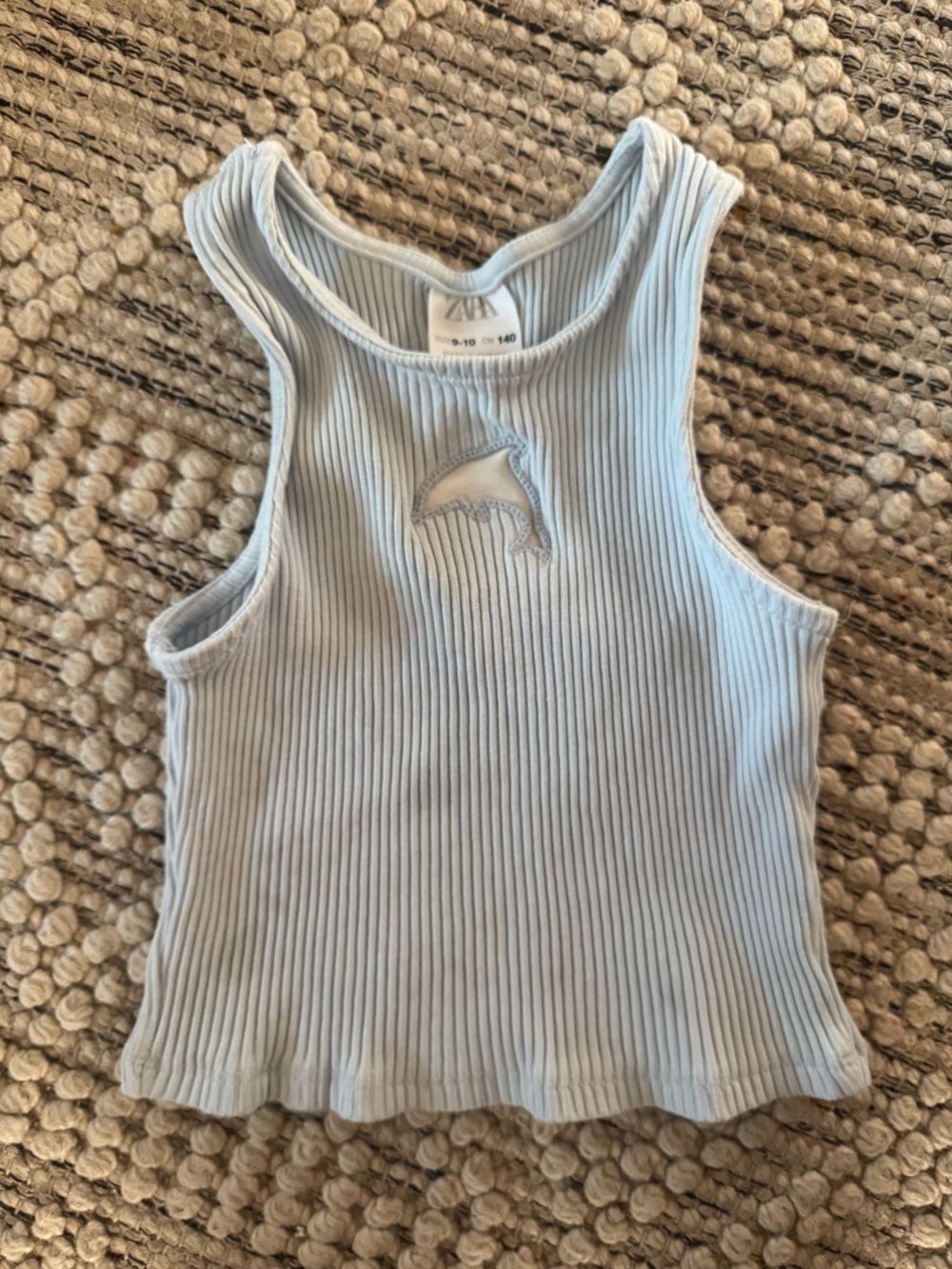 ZARA Light Blue Ribbed Tank Top with Dolphin Cutout